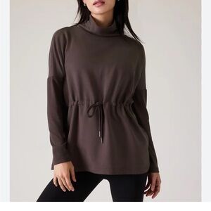 Athleta Balance Chocolate Brown Turtleneck Tunic with Cinch Waist. Size Medium